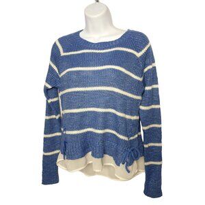 Aeropostale Girls L Sweater Striped Blue White Knit Layered Hem Bow Detail Sz 12